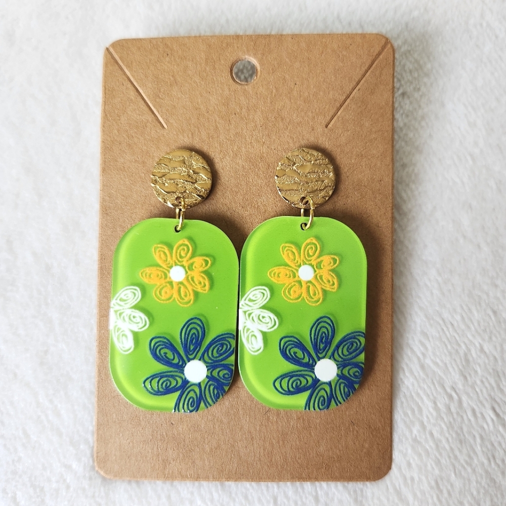 Floral Green Dangle Earrings